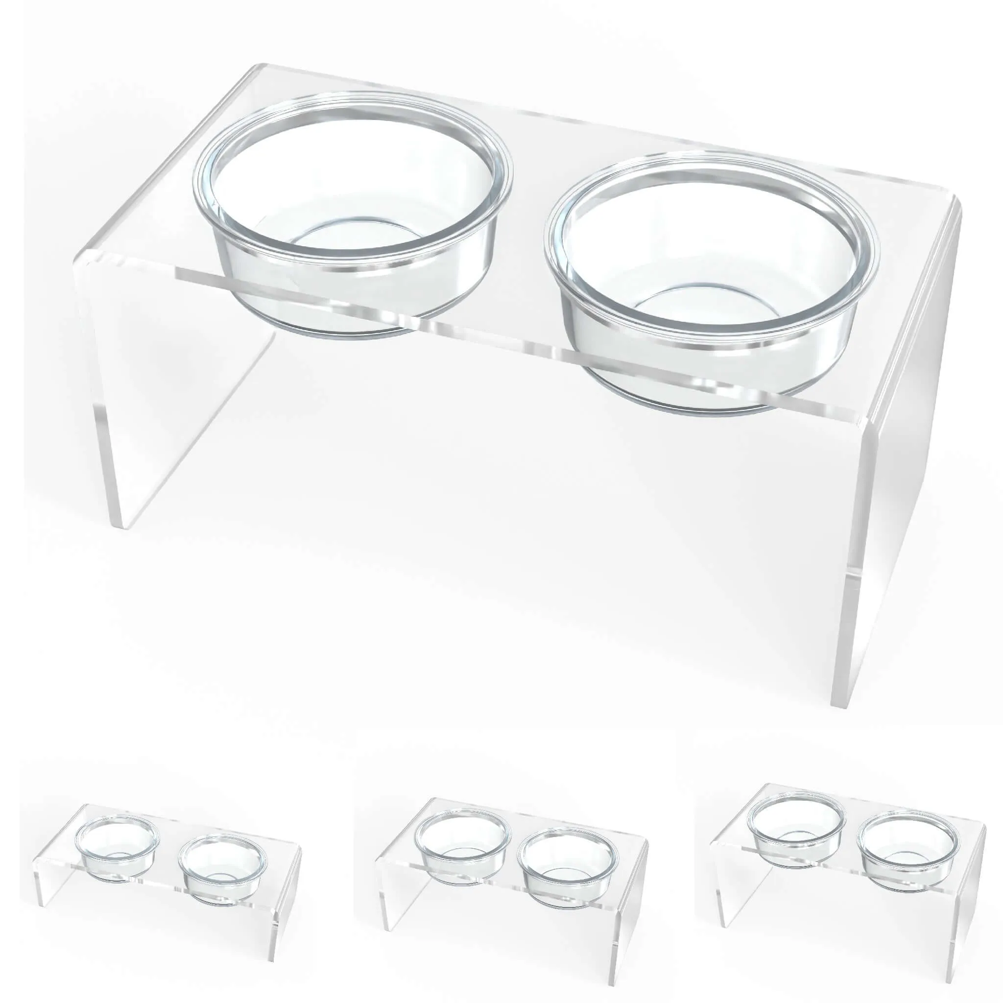 Modern Acrylic Glass Bowl Feeders, Standard Style, Double Bowl