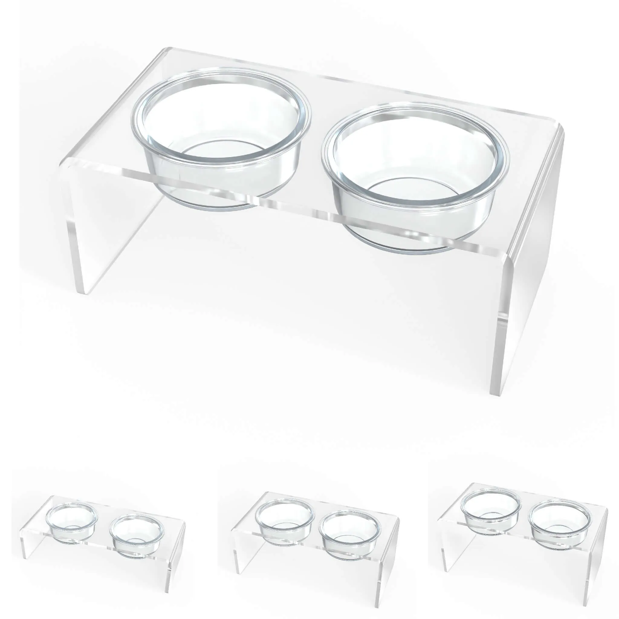 Modern Acrylic Glass Bowl Feeders, Standard Style, Double Bowl