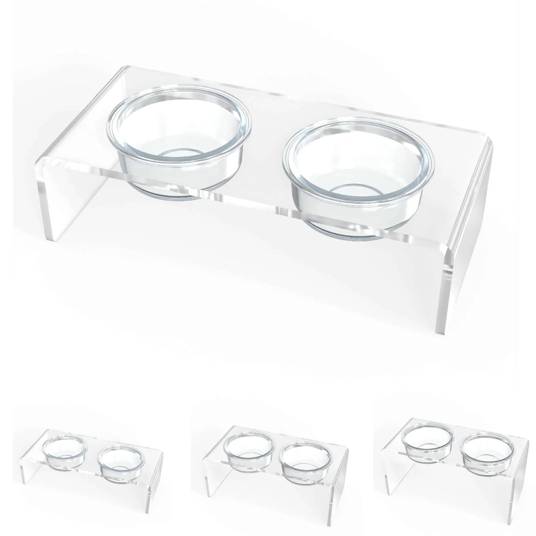 Modern Acrylic Glass Bowl Feeders, Standard Style, Double Bowl