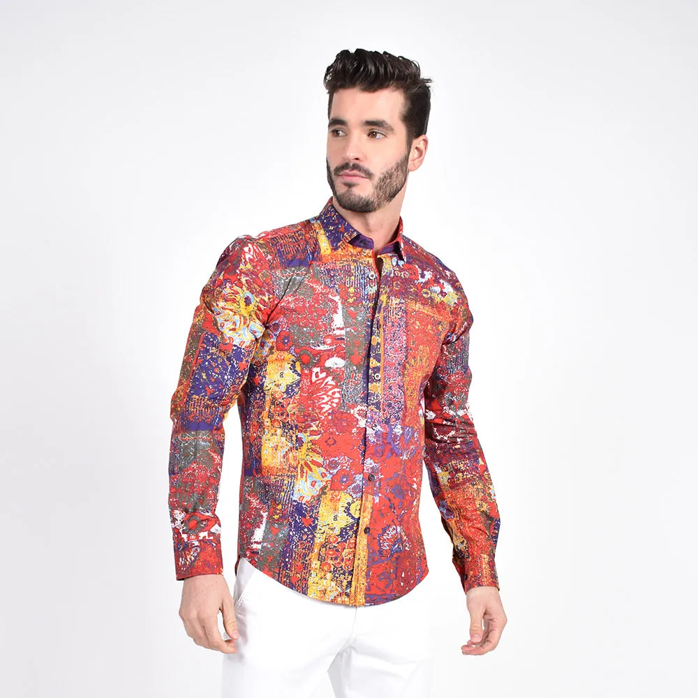 Multi Color Stucco Painting Button Down Shirt