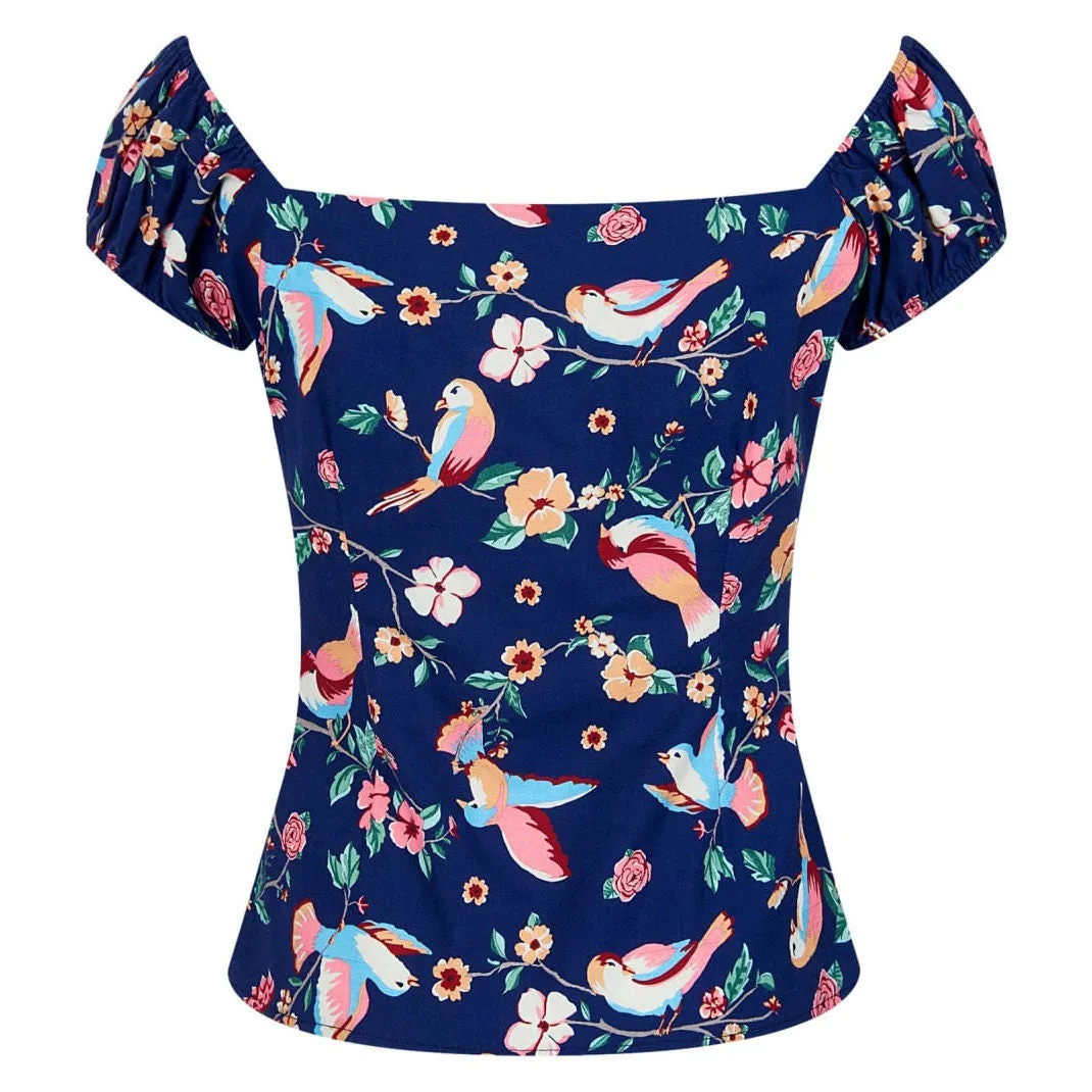 Navy Bird Print Gypsy Top