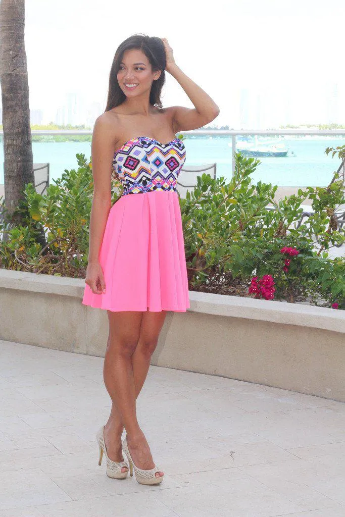 Neon Pink Aztec Short Dress