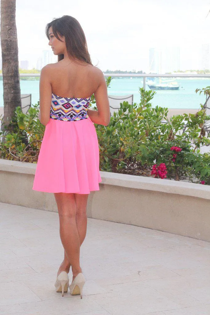 Neon Pink Aztec Short Dress