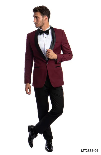 New Azzuro Burgundy with Black Shawl Slim Fit Tuxedo