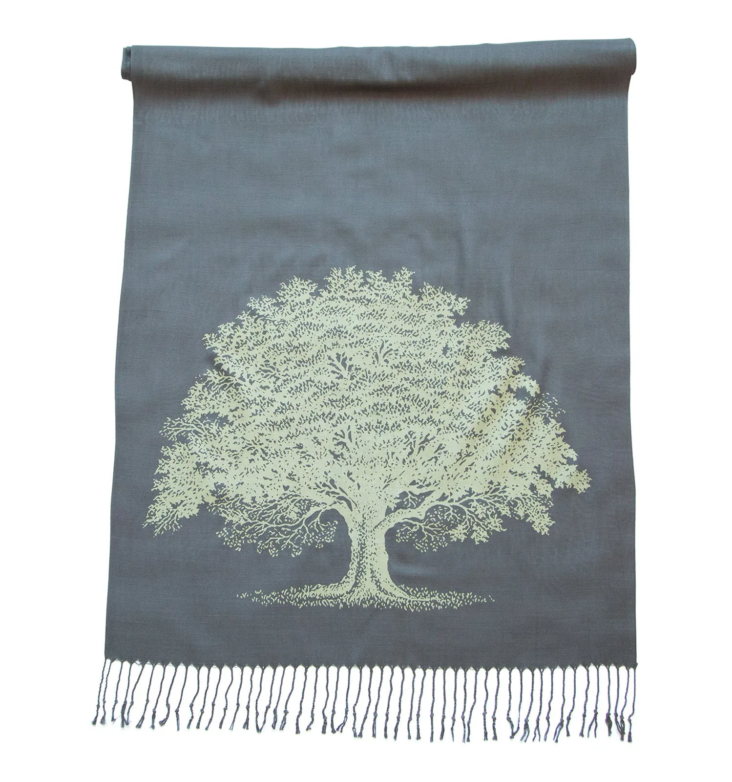 Oak Tree Scarf, Tree Silhouette Linen-Weave Pashmina