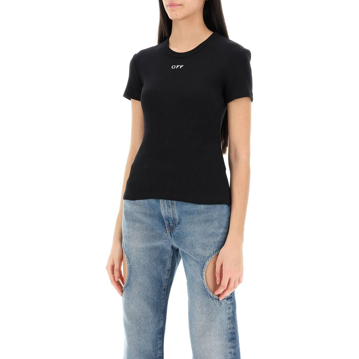 Off-White ribbed t-shirt with off embroidery