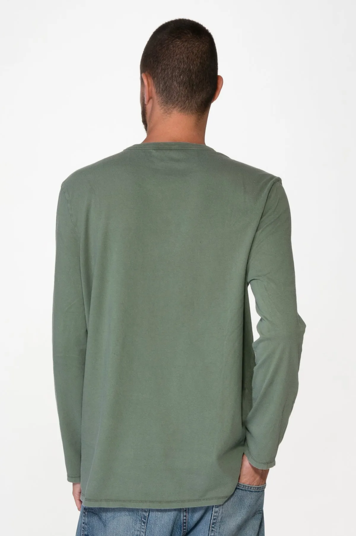 Olive Men Washed Long Sleeves Tee