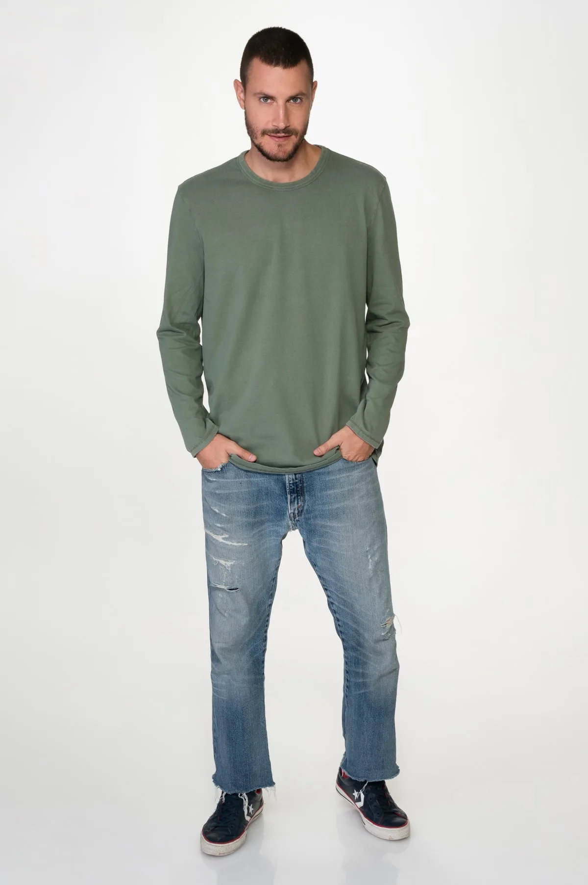 Olive Men Washed Long Sleeves Tee