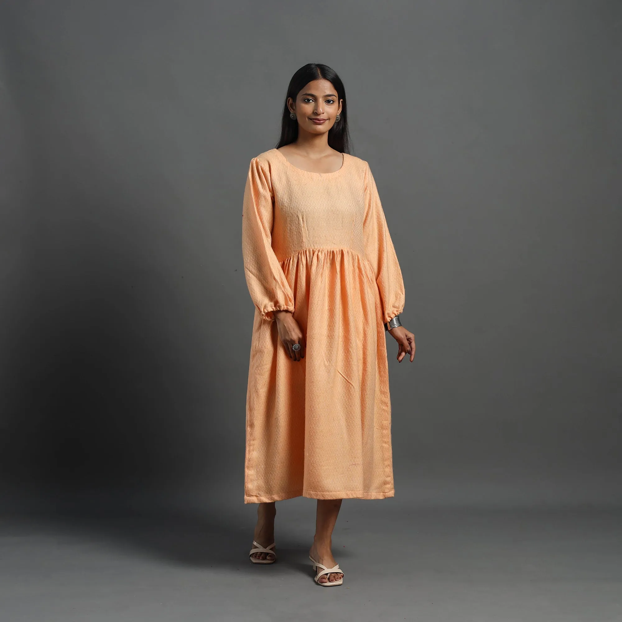 Orange - Kashish Peach Plain Flared Woolen Dress 05