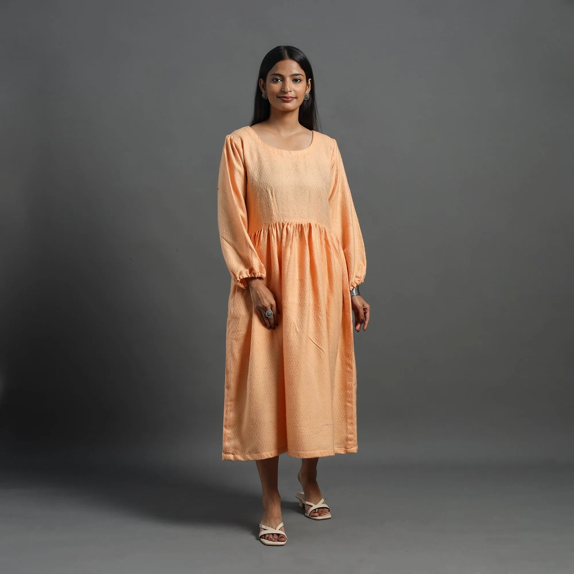 Orange - Kashish Peach Plain Flared Woolen Dress 05