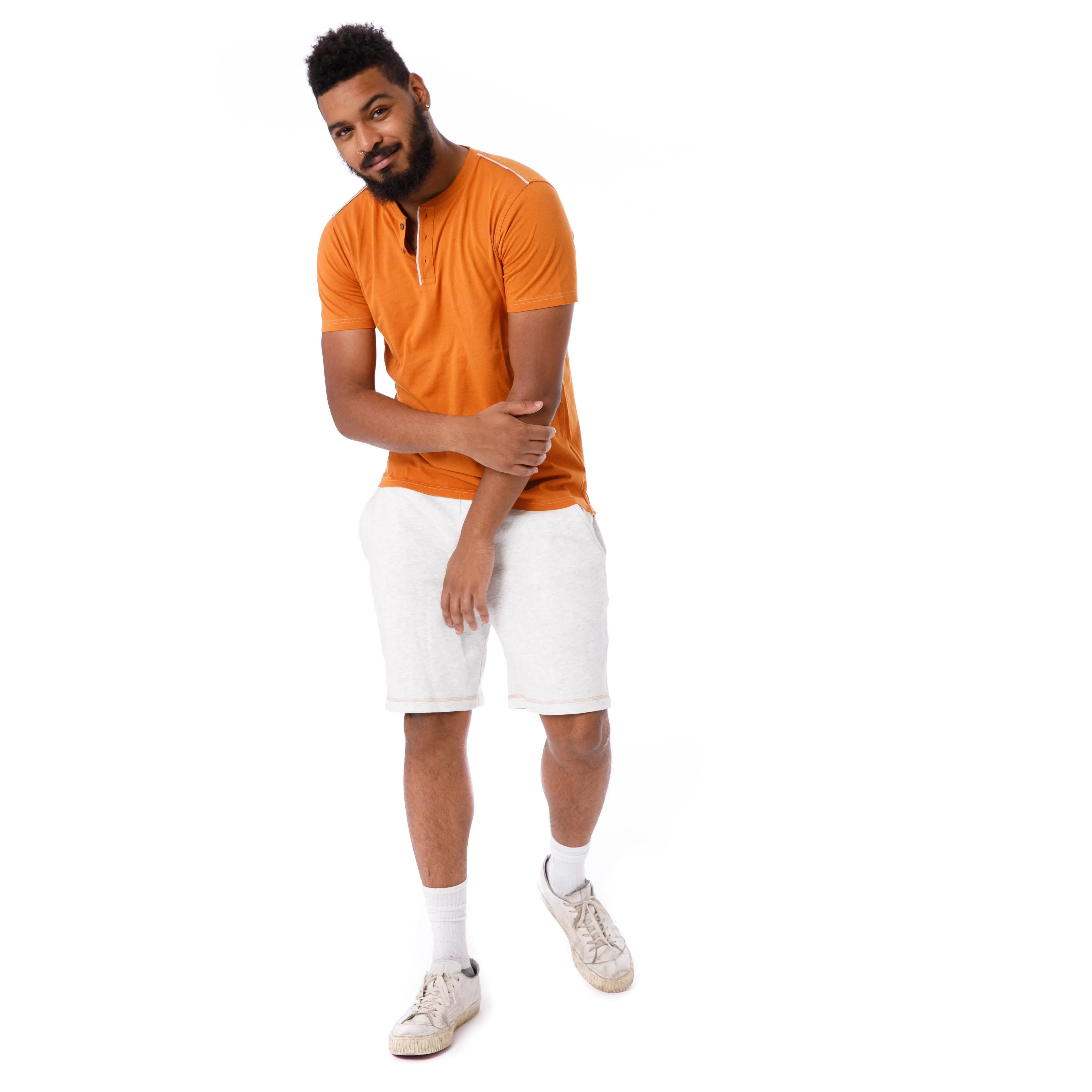 Organic Short Sleeve Henley T-Shirt / Orange