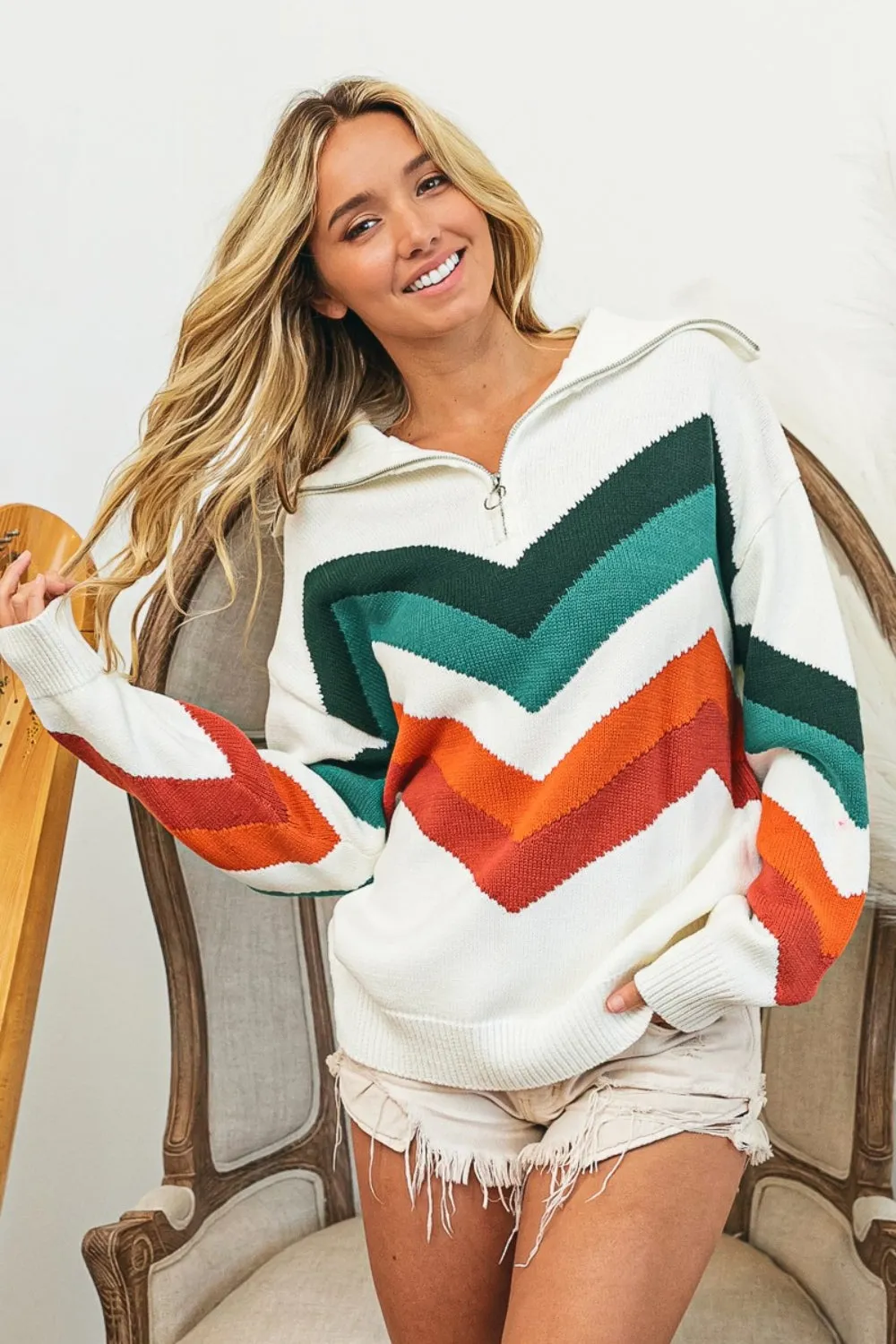 Paola Multi Color Chevron Pattern Sweater