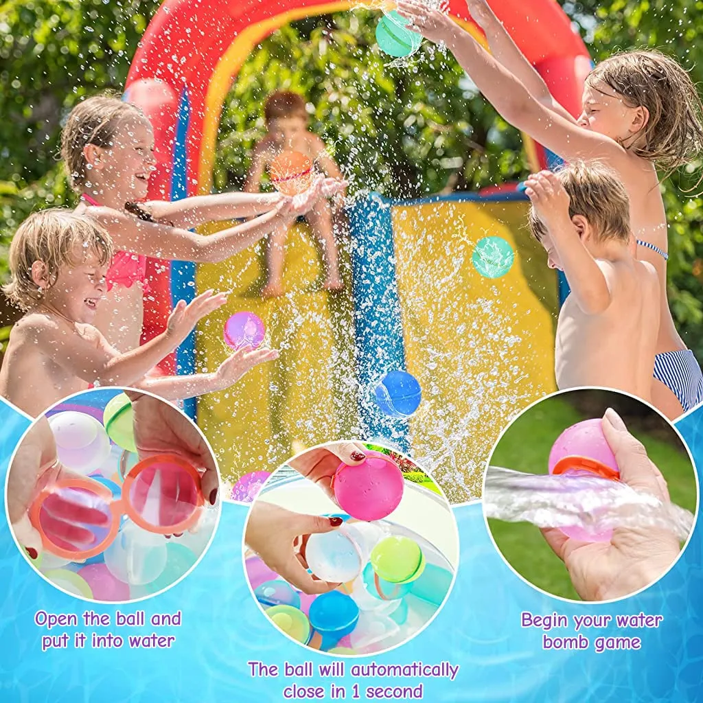 PATPAT® Water Balloons for Kids,4Pcs Refillable Splashing Water Toys for Kids Bath Swimming Pool Beach Game Balls Toy, Self Sealing & Refillable Silicone Water Balloons for Outdoor Summer Activities