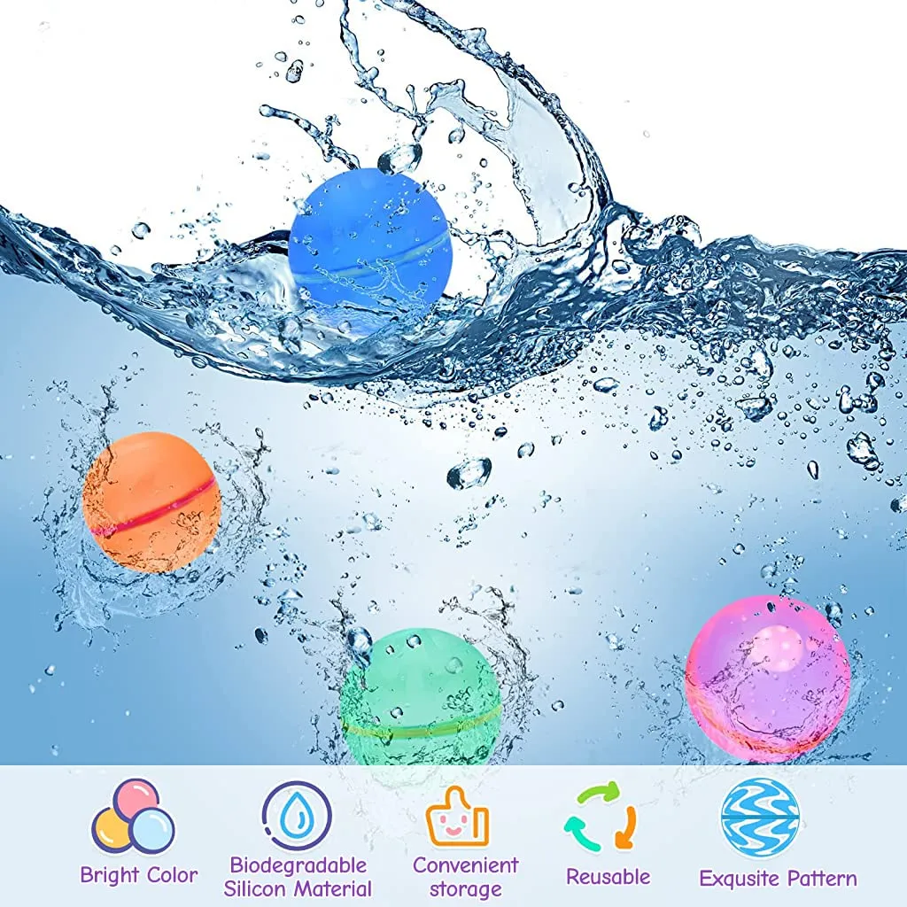 PATPAT® Water Balloons for Kids,4Pcs Refillable Splashing Water Toys for Kids Bath Swimming Pool Beach Game Balls Toy, Self Sealing & Refillable Silicone Water Balloons for Outdoor Summer Activities