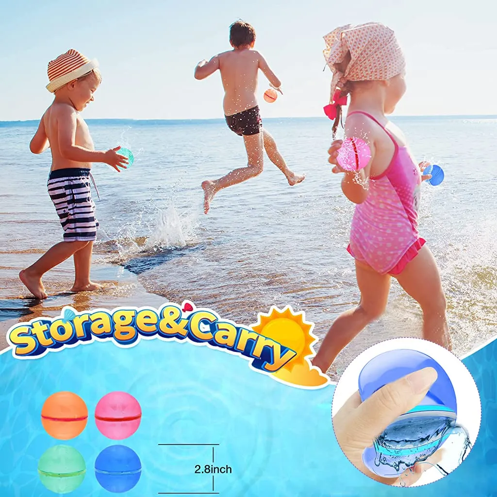 PATPAT® Water Balloons for Kids,4Pcs Refillable Splashing Water Toys for Kids Bath Swimming Pool Beach Game Balls Toy, Self Sealing & Refillable Silicone Water Balloons for Outdoor Summer Activities