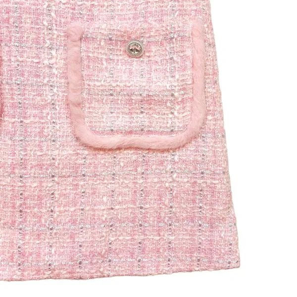 Pink Fur Trim Tweed Dress