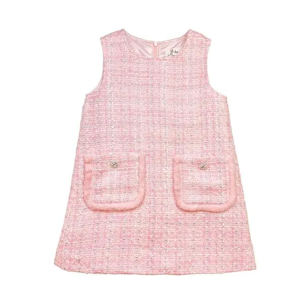 Pink Fur Trim Tweed Dress