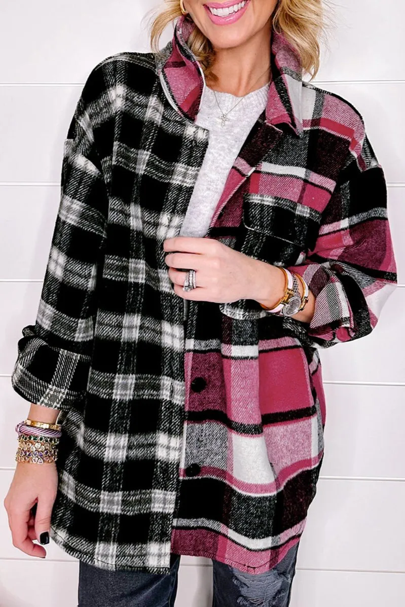 Plaid Colorblock Buttoned Shacket