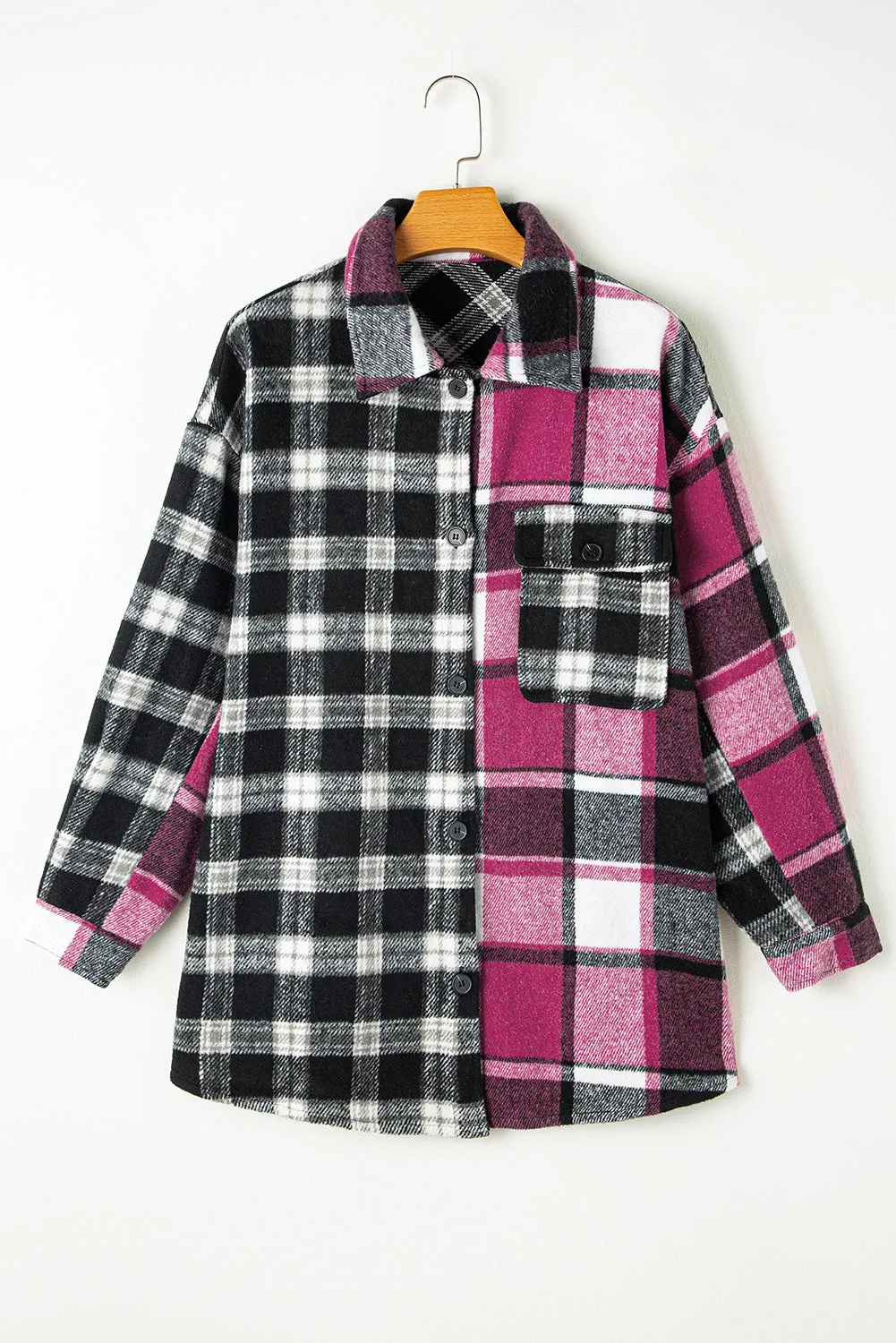 Plaid Colorblock Buttoned Shacket