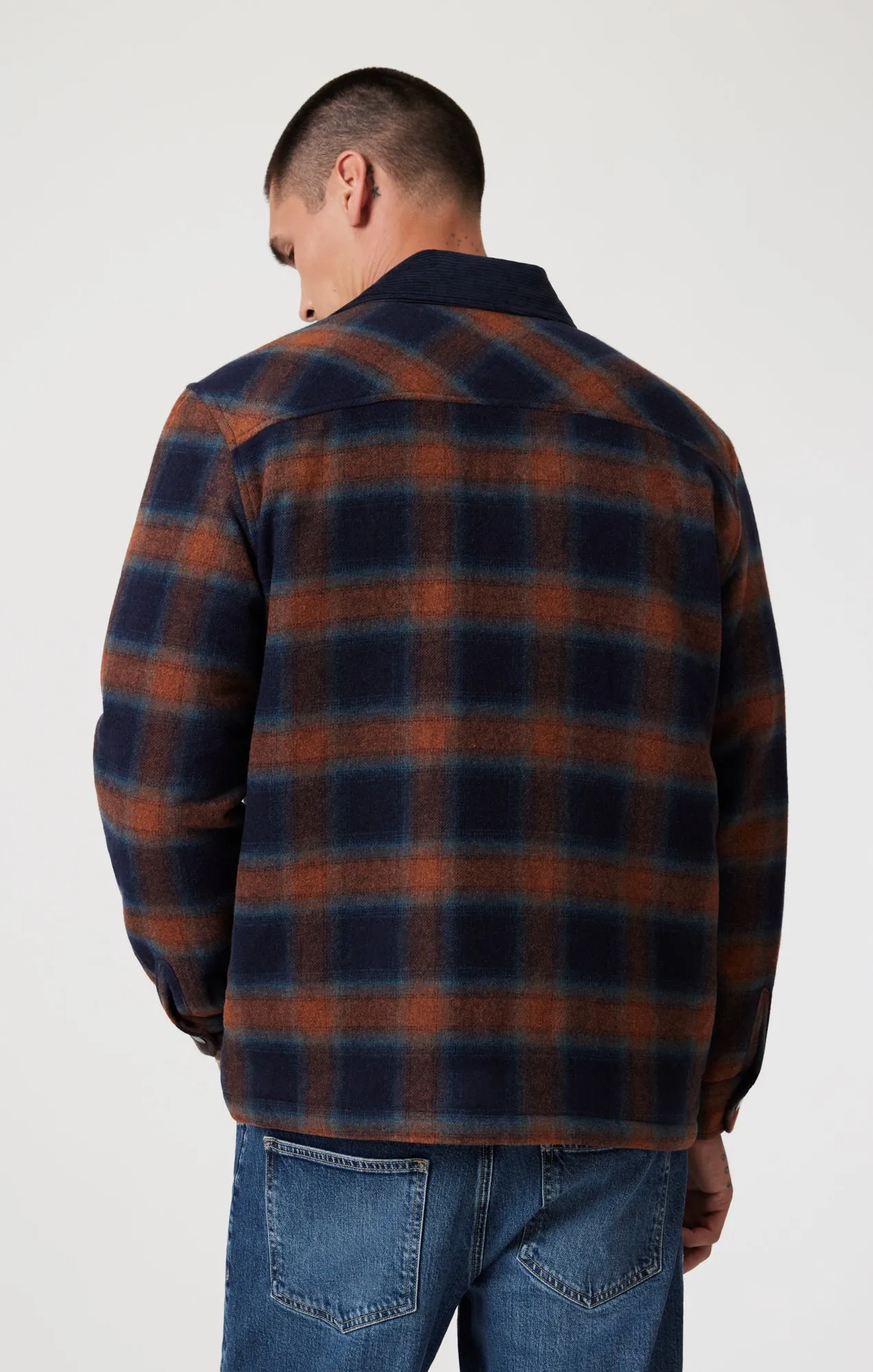 PLAID SHACKET IN BRICK RED CHECK