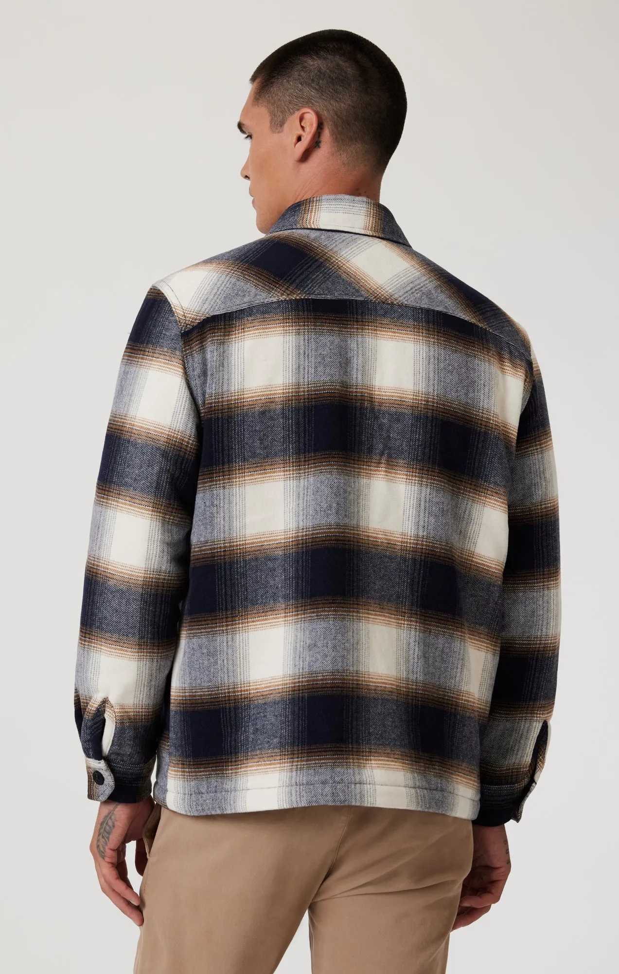 PLAID SHACKET IN BROWN CHECK