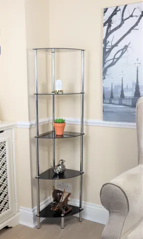 Polo 5 Tier Corner Display Glass Unit-Black Glass