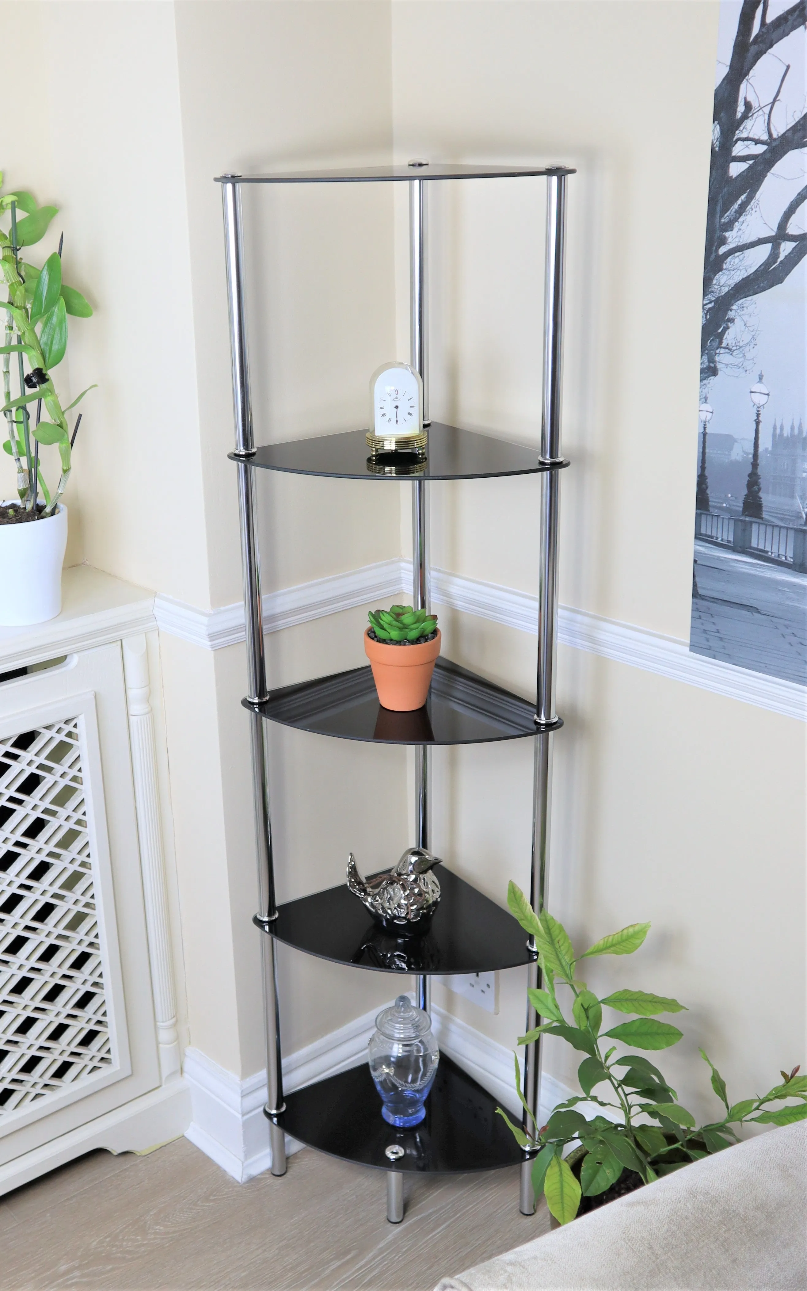 Polo 5 Tier Corner Display Glass Unit-Black Glass