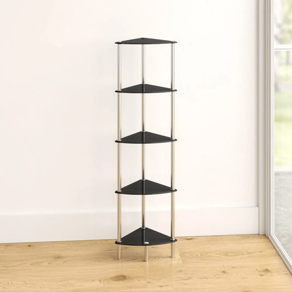 Polo 5 Tier Corner Display Glass Unit-Black Glass