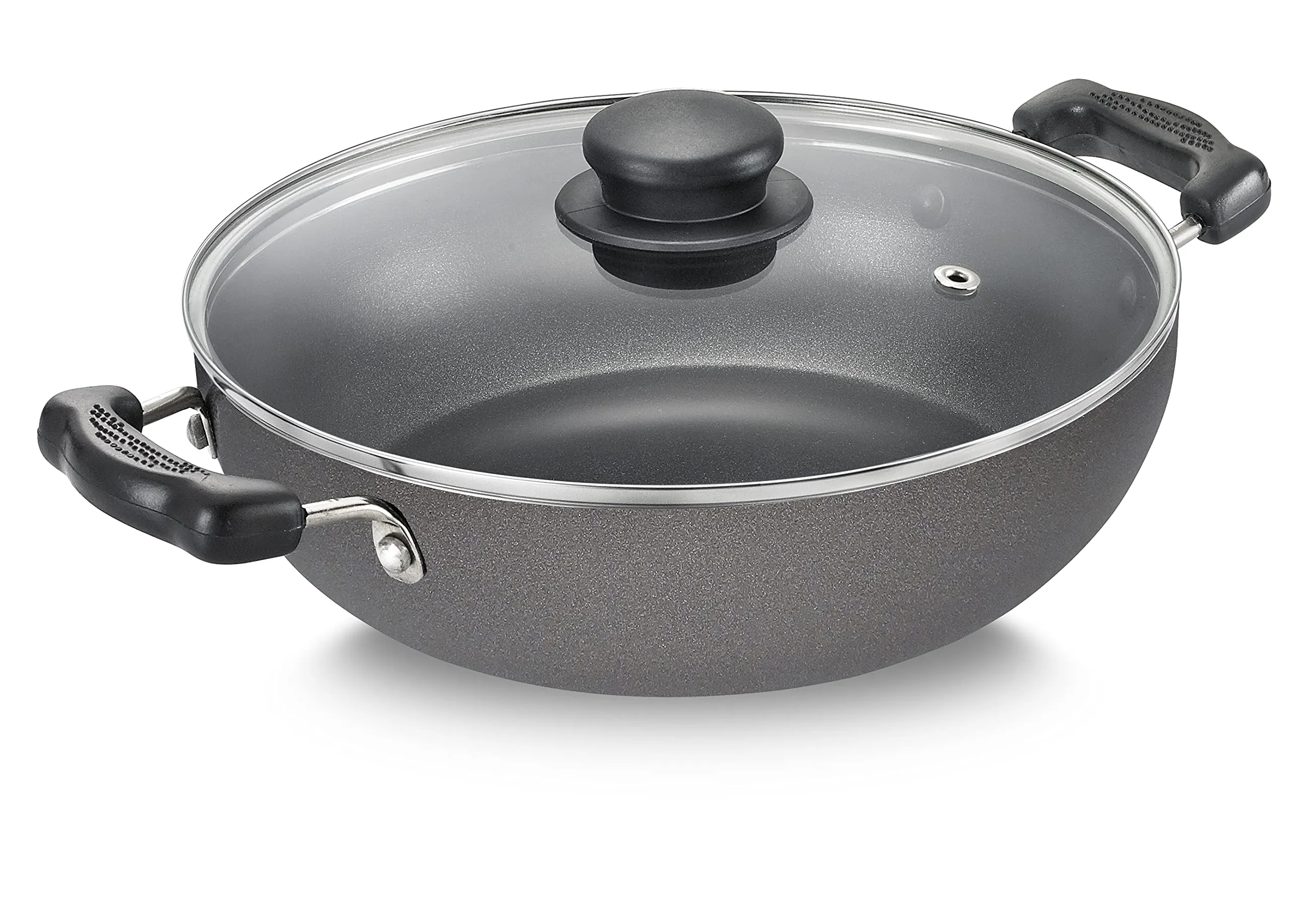 Prestige Omega Select Plus Aluminium Kadai with Glass Lid |Multicolour | Induction Base | Non-Stick PFOA Free | Sturdy Handles | Metal Spoon Friendly