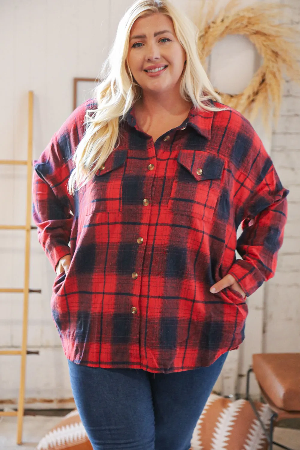 Red Flannel Plaid Lumberjack Pocketed Shacket