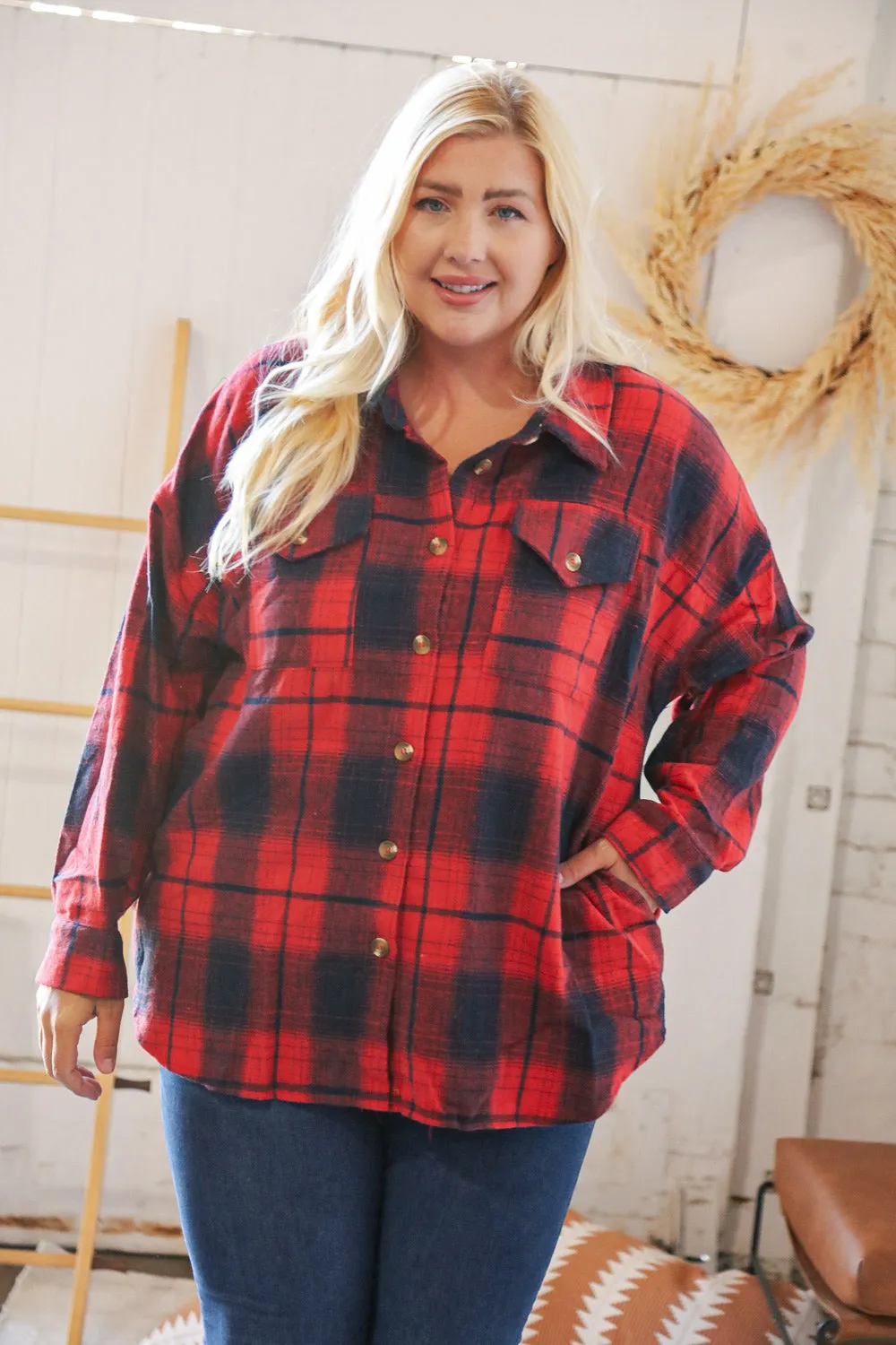 Red Flannel Plaid Lumberjack Pocketed Shacket