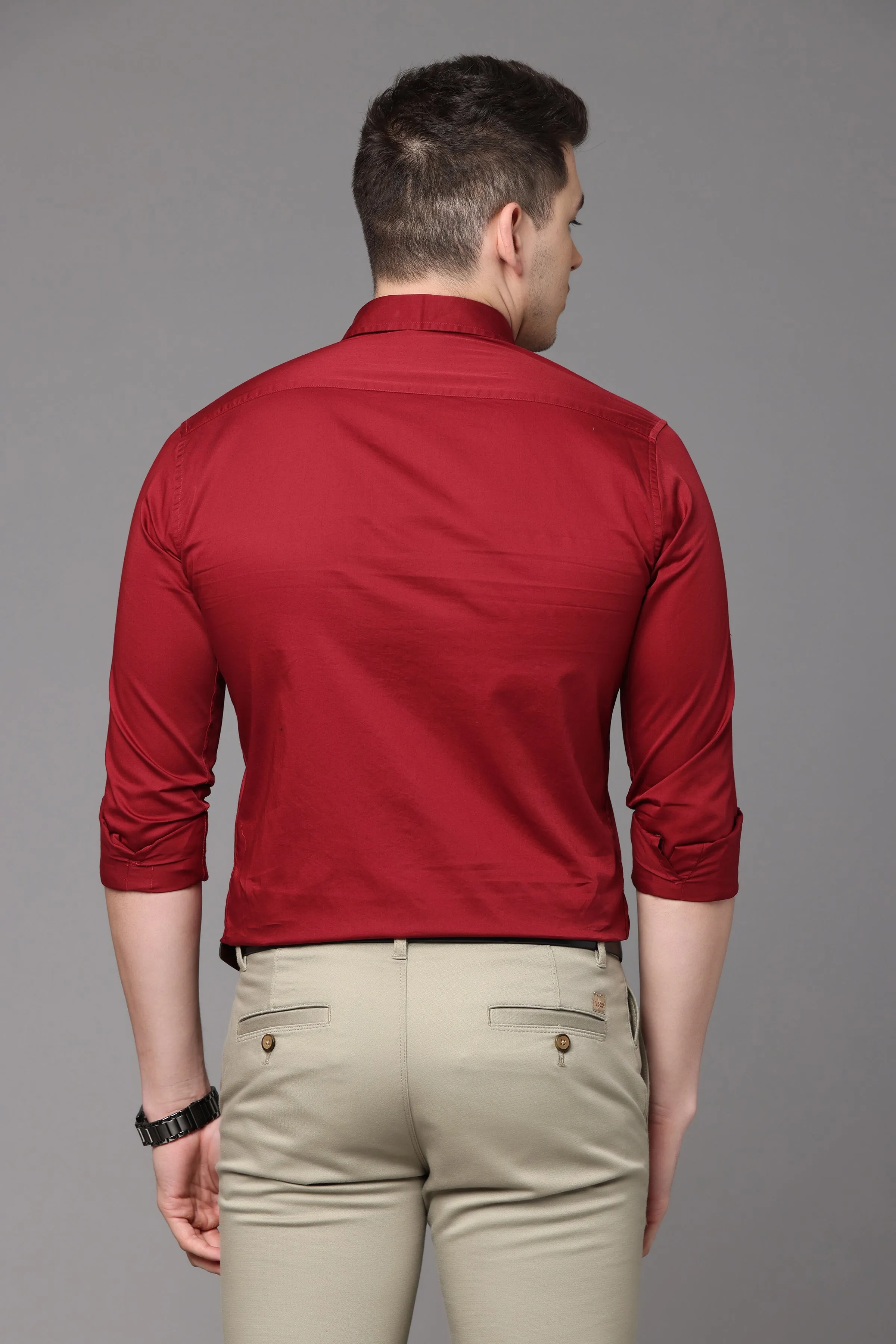 Red Plain Slim Fit Shirt