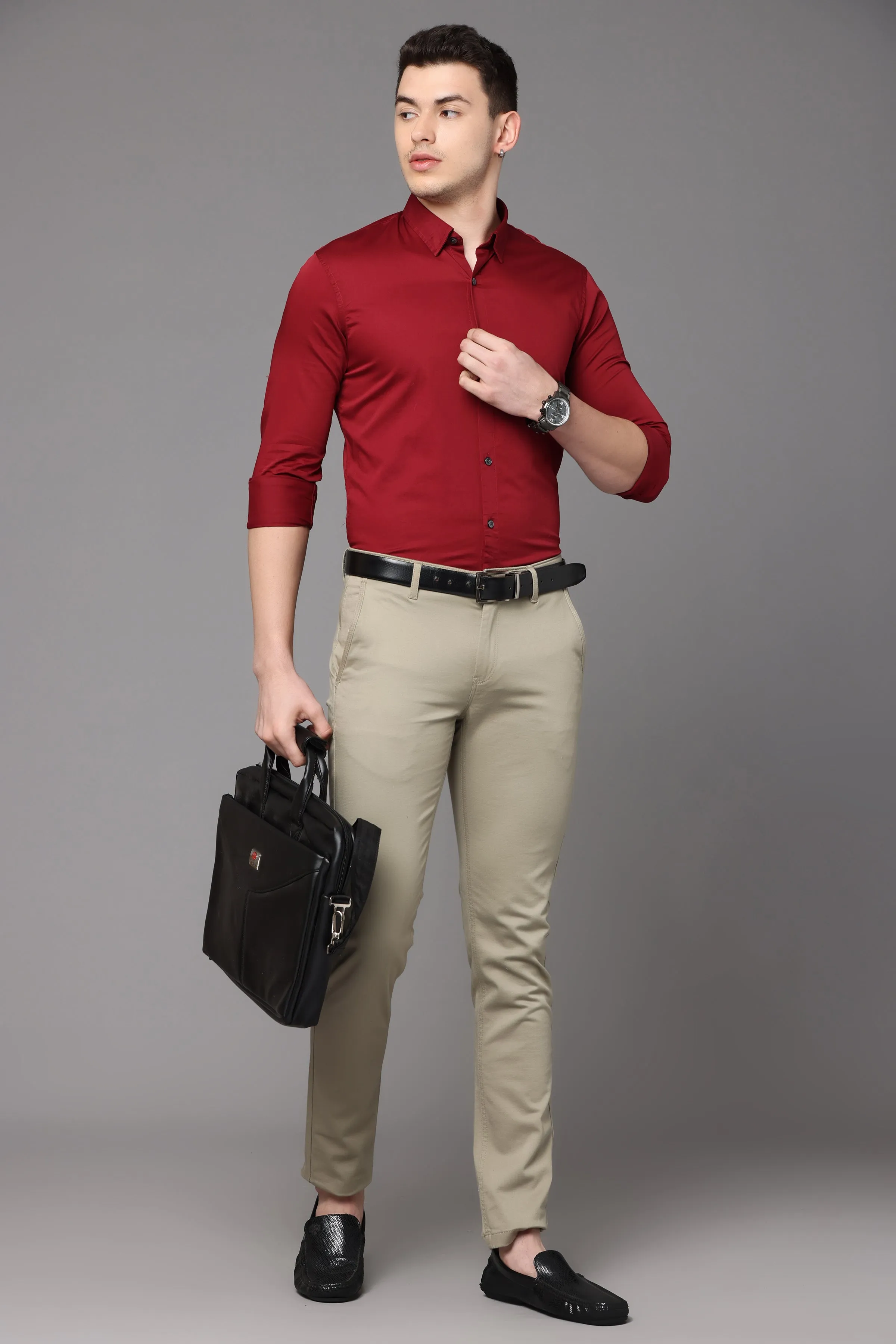 Red Plain Slim Fit Shirt