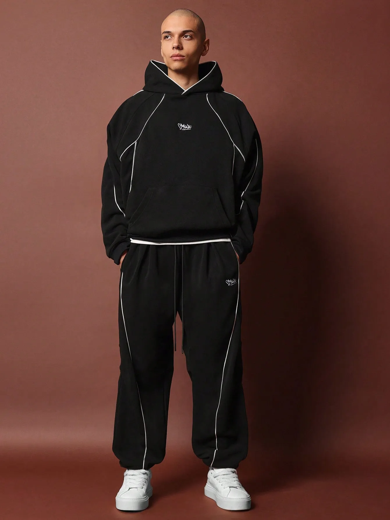 Regular Fit Overhead Hoodie & Jogger With Piping 2 Piece Set