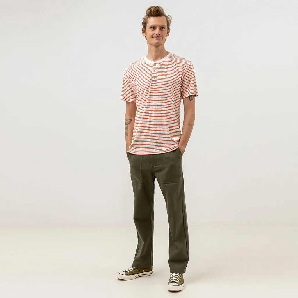 Rhythm Mens Linen Vintage Stripe S/S  T Shirt - Spice