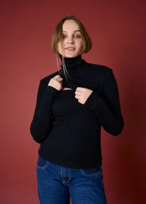 Ribbed Nursing Turtleneck Long Sleeve Knit