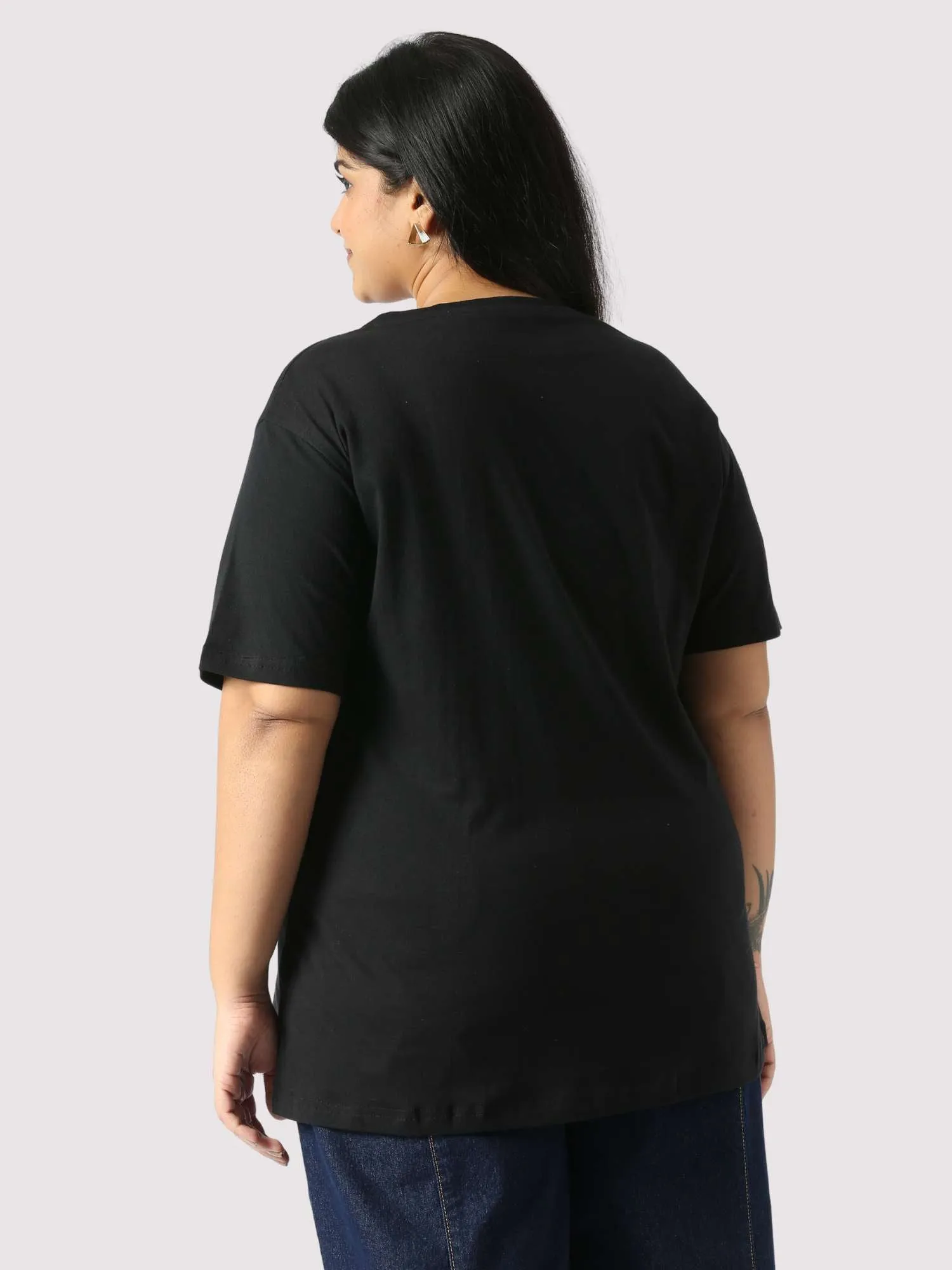 Rich Black Round Neck T Shirt Women's Plus Size