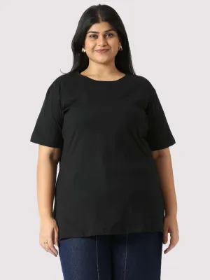 Rich Black Round Neck T Shirt Women's Plus Size