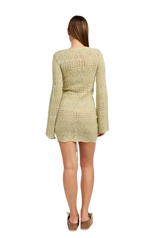 RUCHED CROCHET MINI DRESS