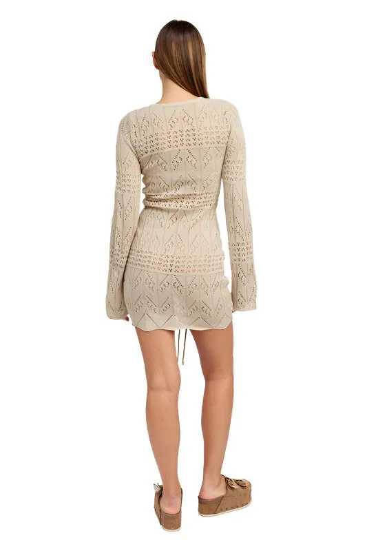 RUCHED CROCHET MINI DRESS