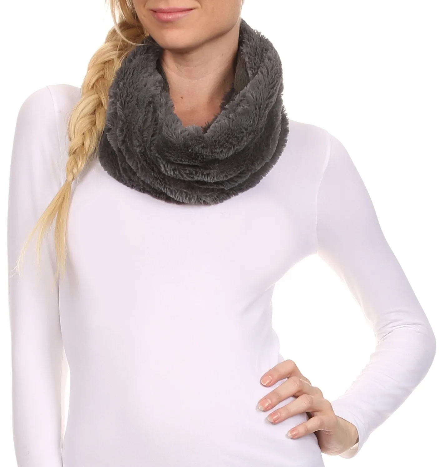 Sakkas Abir Soft Furry Reversible Short Twist Wrap Around Infinity Scarf