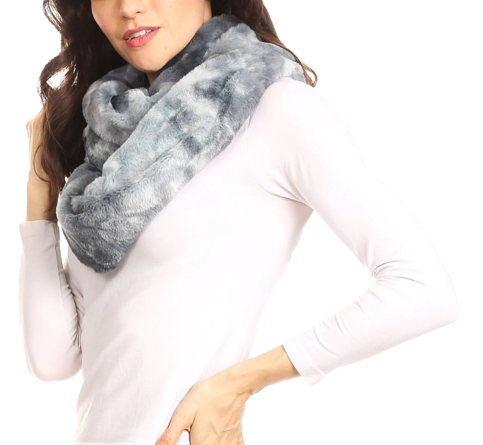 Sakkas Abir Soft Furry Reversible Short Twist Wrap Around Infinity Scarf