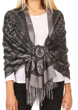 Sakkas Mia Reversible Brocade Paisley Scarf Wrap Shawl Soft and Light