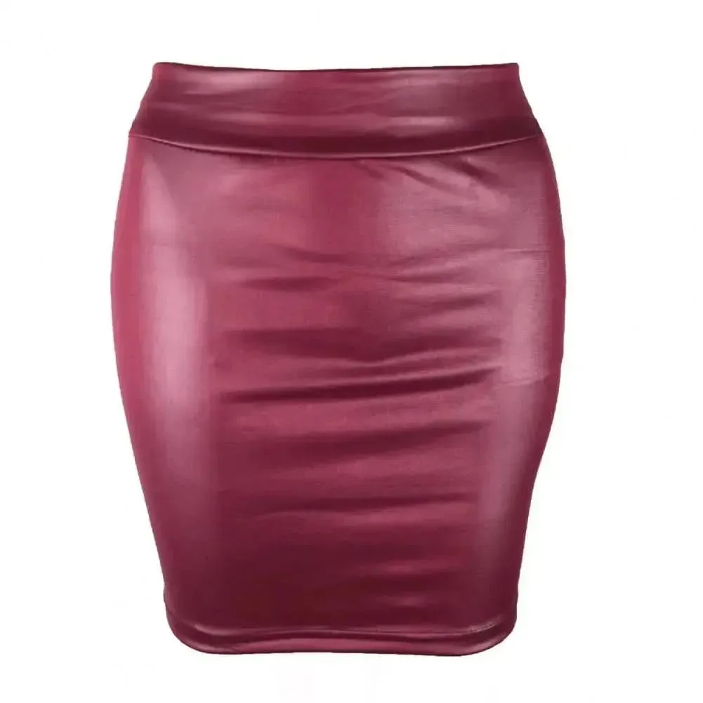 SANWOOD Women's Luxe Faux Leather High Waist Mini Skirt