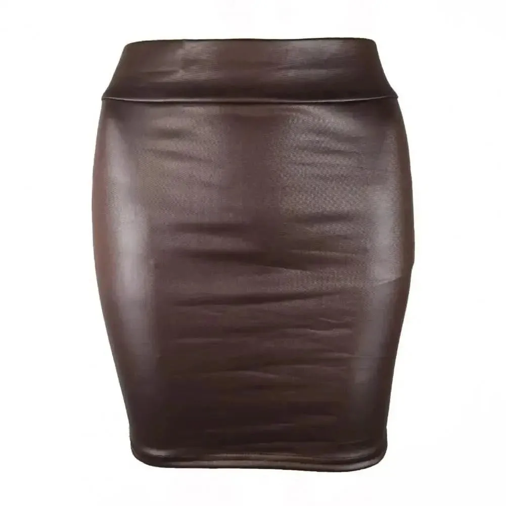 SANWOOD Women's Luxe Faux Leather High Waist Mini Skirt