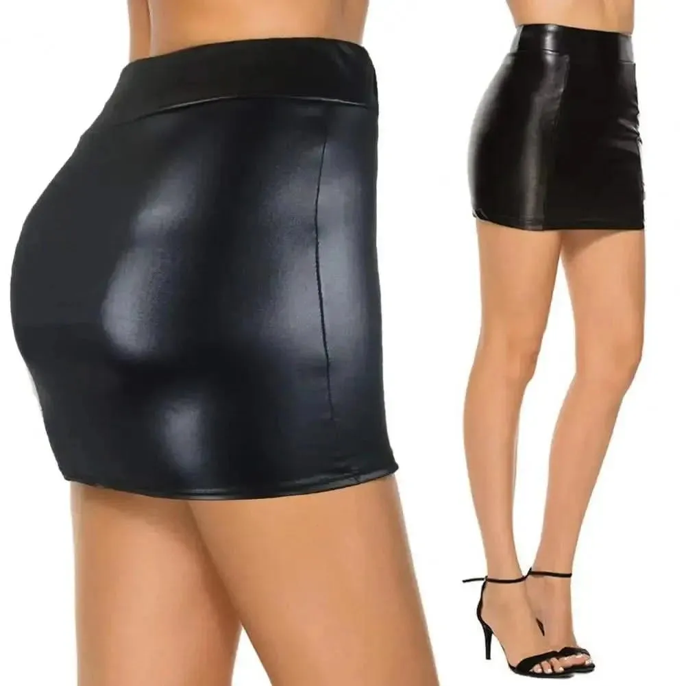 SANWOOD Women's Luxe Faux Leather High Waist Mini Skirt