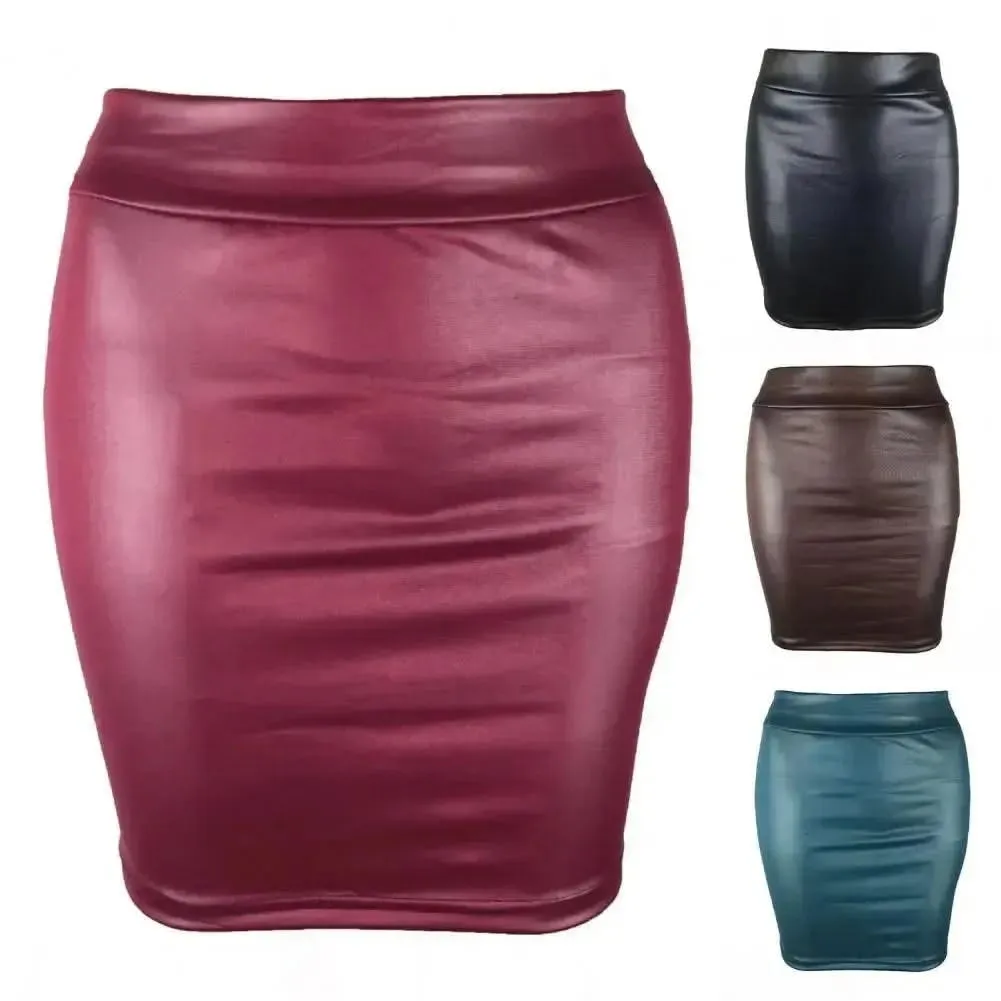 SANWOOD Women's Luxe Faux Leather High Waist Mini Skirt