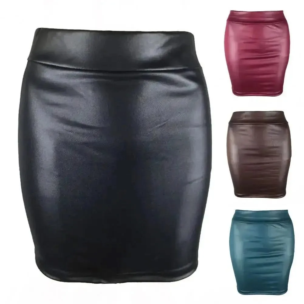 SANWOOD Women's Luxe Faux Leather High Waist Mini Skirt