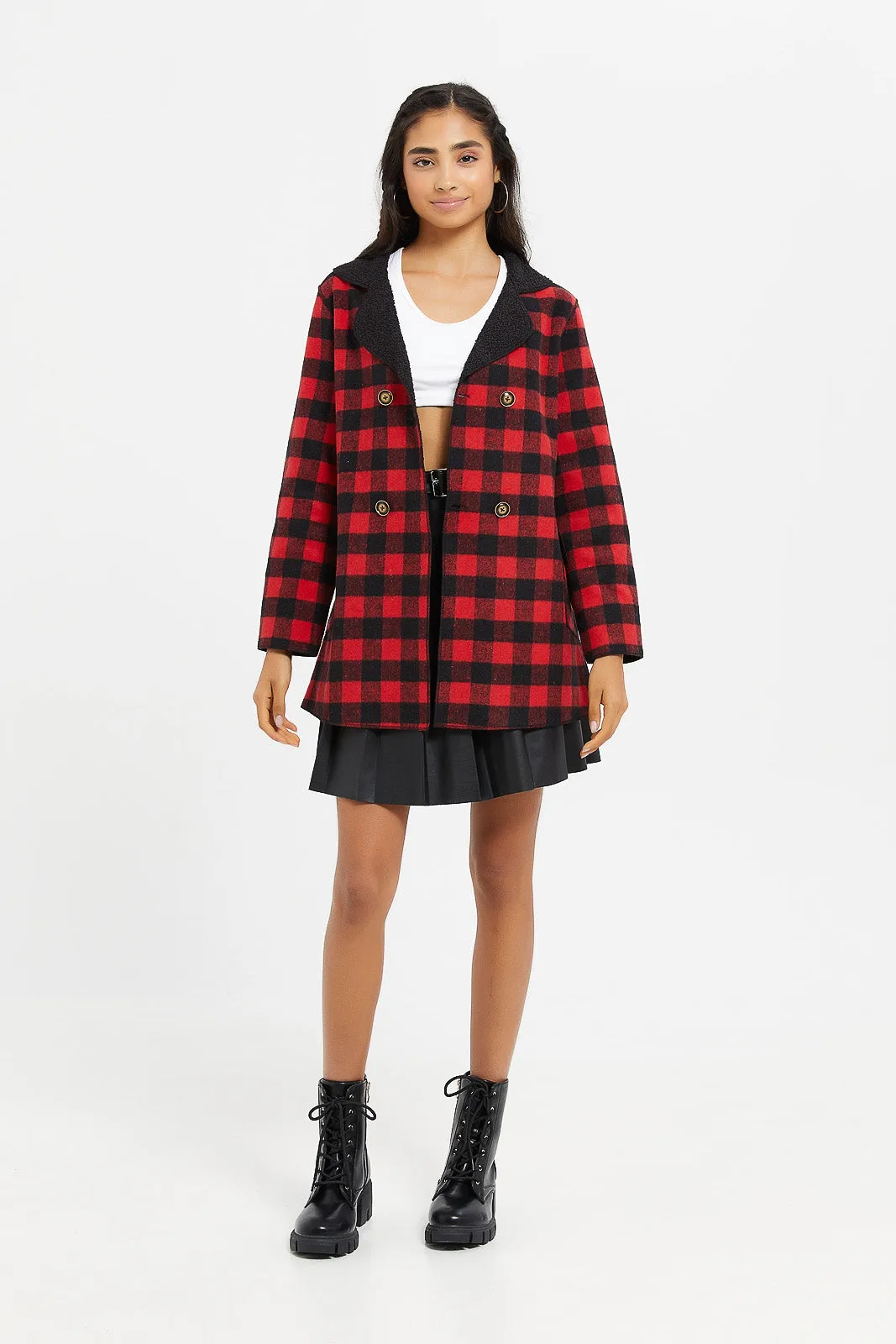 Senior Girls Red And Black Check Jacket