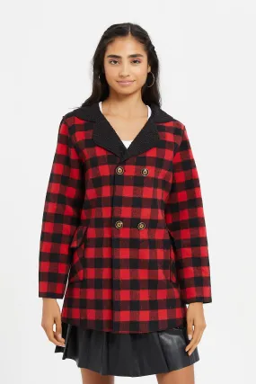 Senior Girls Red And Black Check Jacket